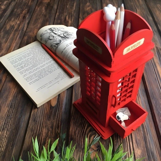 Telephone Booth Pencil Pen Holder with Drawer