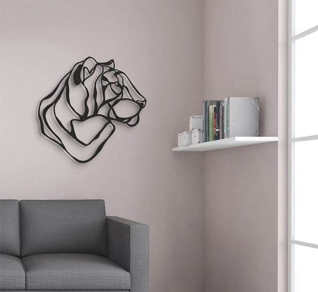 Tiger head metal wall decor line draw