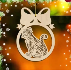 Tiger in christmas hanging ball lase