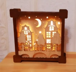 Town Scene Wooden Multilayer Night Light Lamp