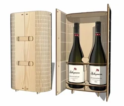 Two bottles wine box packaging with living hinge