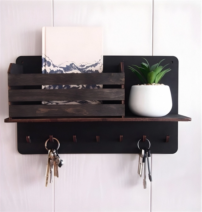 Wall Mounted Mail Holder with Key Hooks