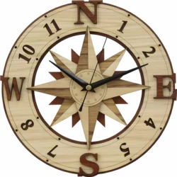 Wind Rose Compass Wooden Wall Clock