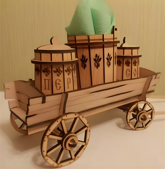 Wooden Cart Salt and Pepper Shaker with Napkin Holder