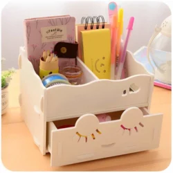 Wooden Desk Organizer with Drawer for Cosmetics