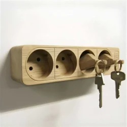 Wooden Power Strip Key Holder with Power Plug Keyring