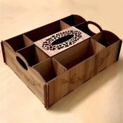 Wooden Snack Tray with Tissue Box