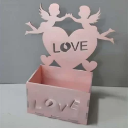 Wooden box with angels love heart gift box