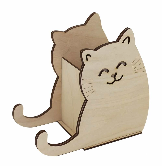 Wooden cat pen pot pencil stand