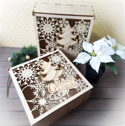 Wooden christmas eve box decorative holiday gift box 250x250x80