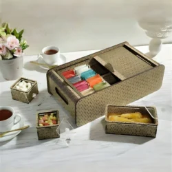 Wooden puzzle tea bag organizer box