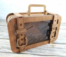 Wooden suitcase piggy bank