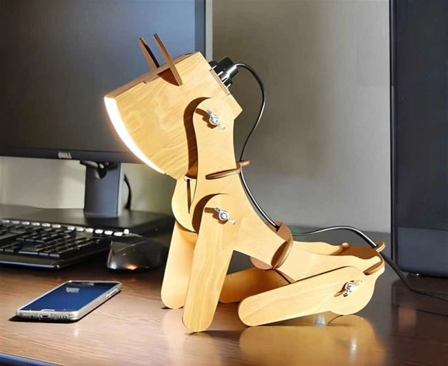 Wooden techno dog table lamp