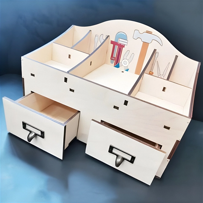 Wooden tool storage organizer box