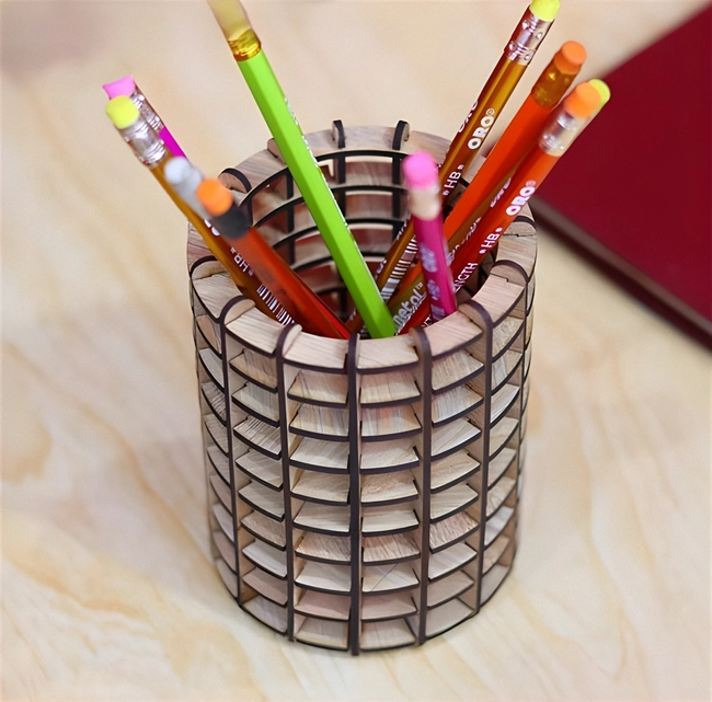 pencil holder template round shape pen box 3mm laser cut free ve