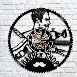 Barber logo wall art vinyl record clock