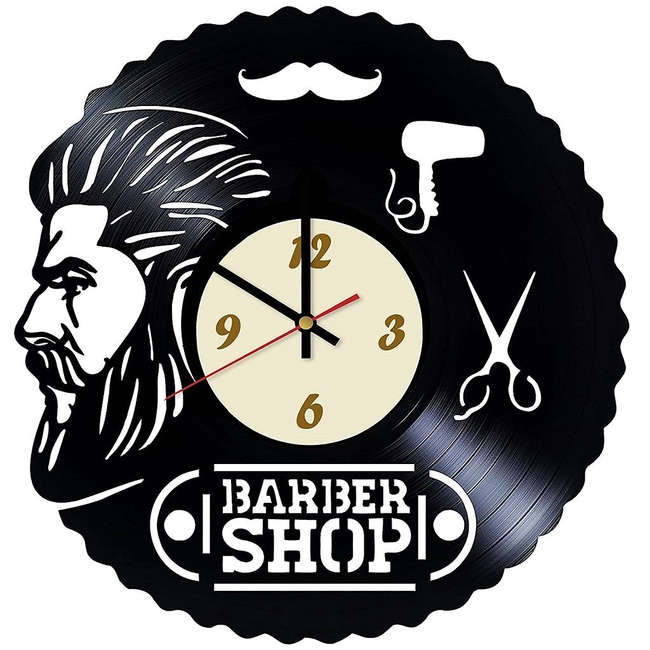 Barber shop sign vinyl record wall clock