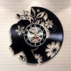 Beautiful girl and flowers vinyl clock for beauty salon