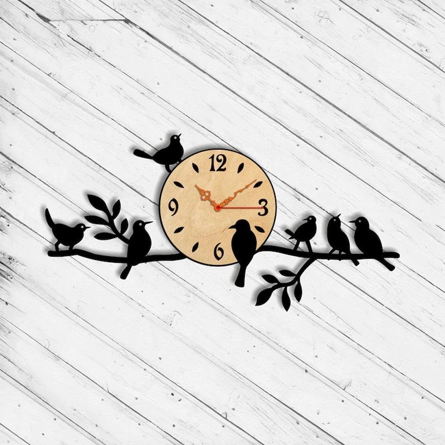 Birds on branch wall clock