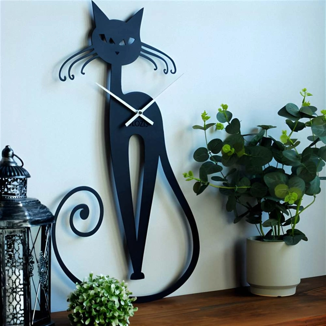 Cartoon cat wall clock for home decor