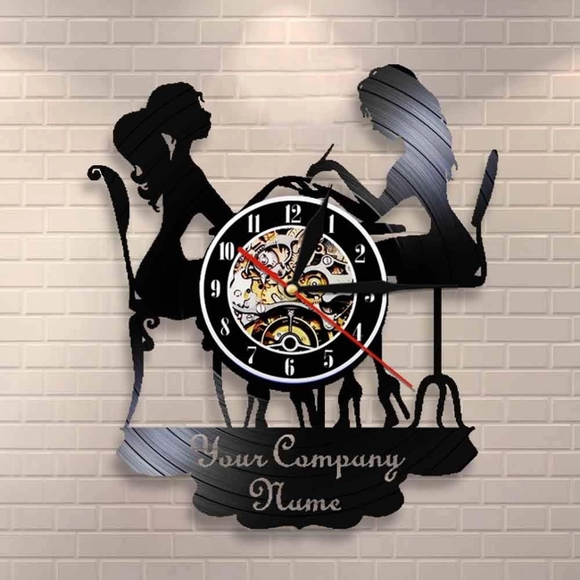 Customized nail salon vinyl record wall clock