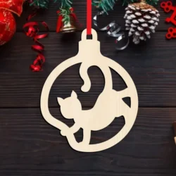 Wooden Cat Christmas Tree Decoration