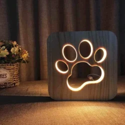 Wooden dog paw led lamp for kids bedroom lase