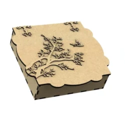 Wooden gift box with 3d tree and butterfly on lid