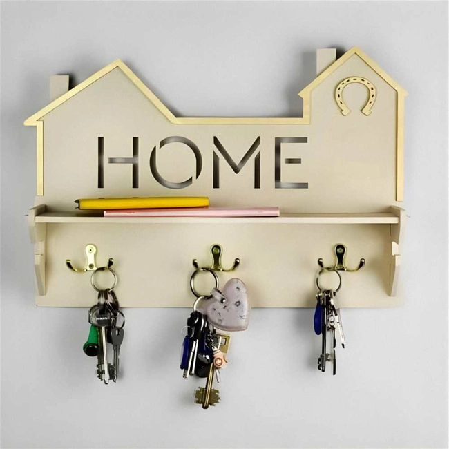 Wooden mdf home key holder with shelf