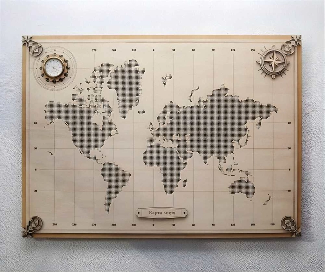 Wooden world map wall art panel